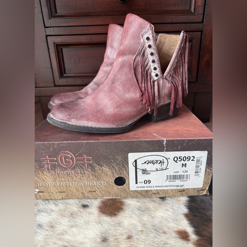 Corral/Circle G  Wine Fringe Booties